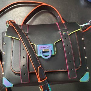 Manhattan Medium Contrast-Trim Leather Satchel